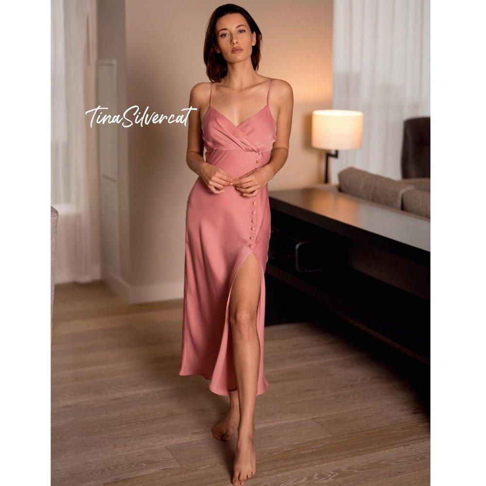 BLOGGER'S FAVE! Zara Buttoned Slip Dress Beige Pink Sz XS, L - Picture 3 of 17